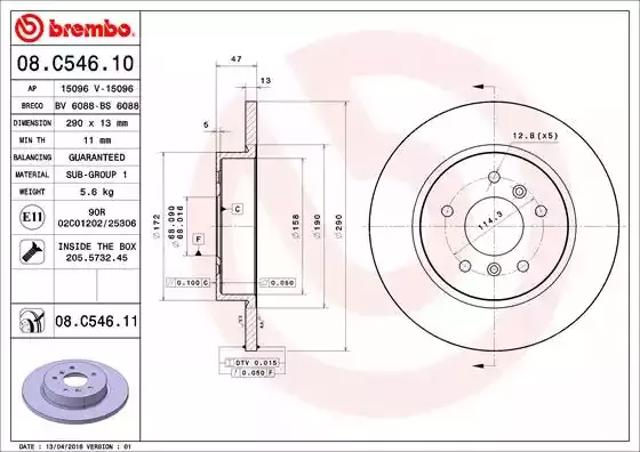 Задний дисковый тормоз 08C54611 BREMBO