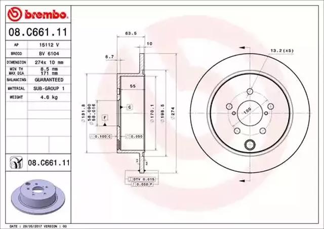 Задний дисковый тормоз 08C66111 BREMBO