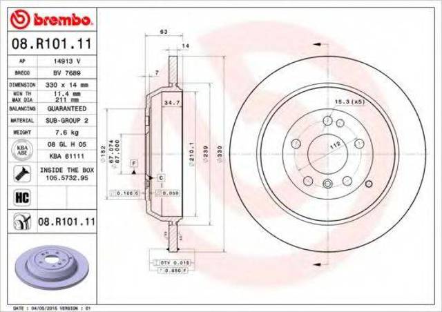 Дисковый тормоз 08R10111 BREMBO