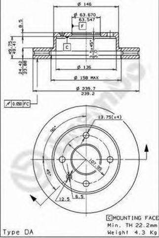 Передний тормозной диск 09491434 BREMBO