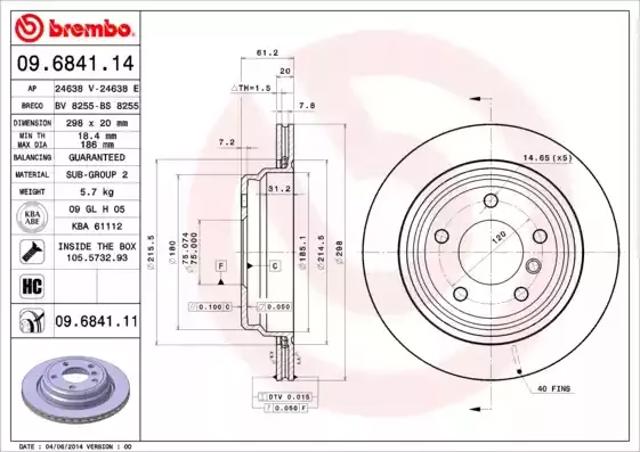 Тормозные диски 09684111 BREMBO