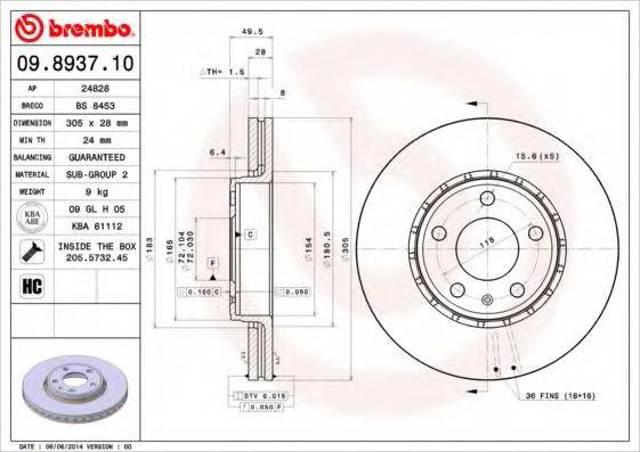 Передний тормозной диск 09893710 BREMBO
