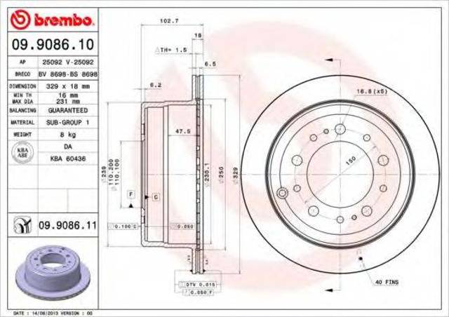 Диск тормозной задний 09908611 BREMBO