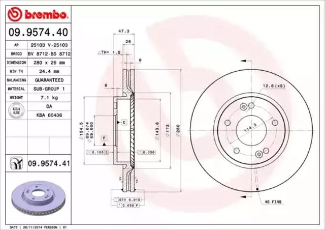 Тормоз дисковый передний 09957440 BREMBO