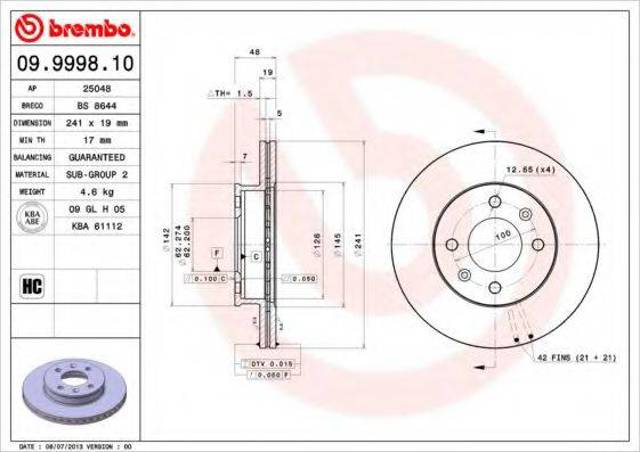 Ротор тормозной 09999810 BREMBO