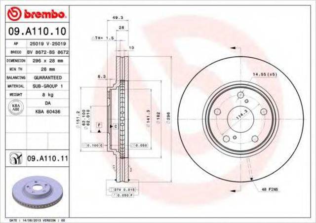 Диск тормозной передний 09A11011 BREMBO