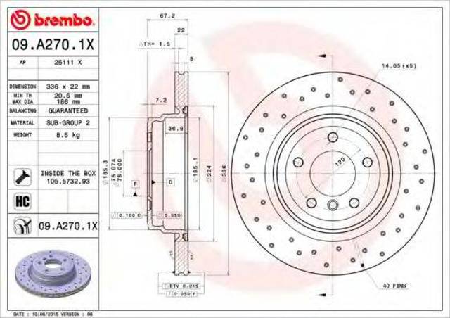 Тормозной диск 09A2701X BREMBO