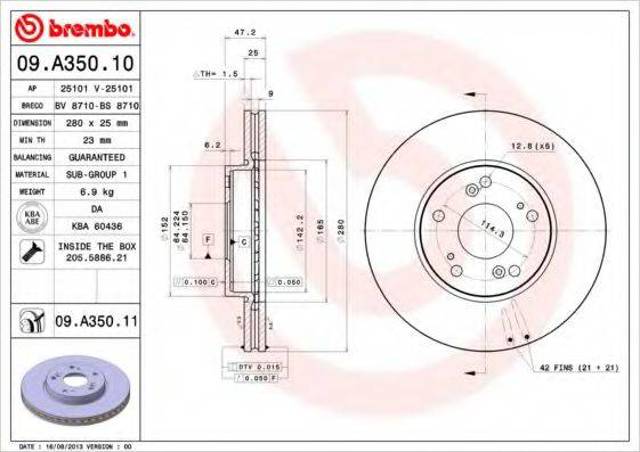 Диск тормозной передний 09A35011 BREMBO