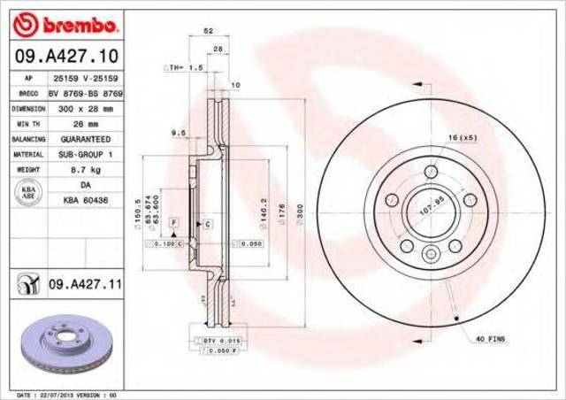 Передний тормозной диск 09A42711 BREMBO