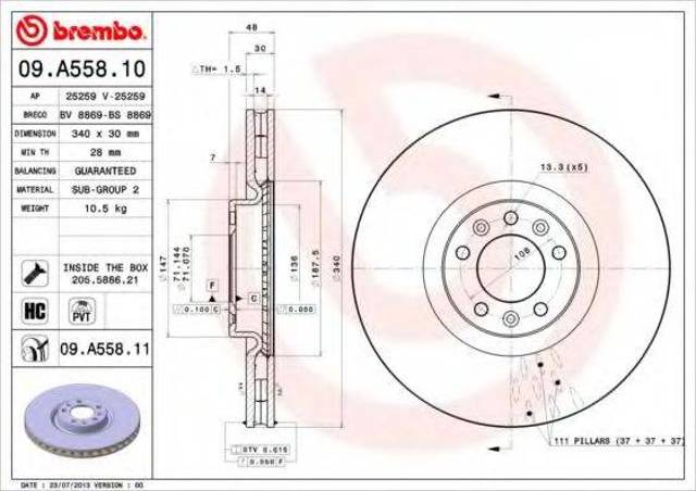 Диск тормозной передний 09A55811 BREMBO