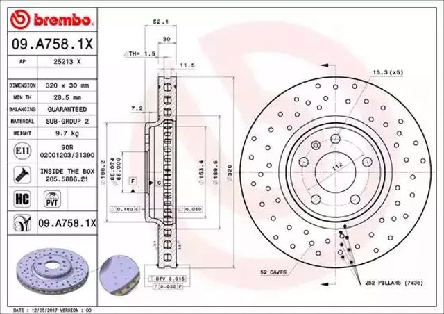Диск тормозной передний 09A7581X BREMBO