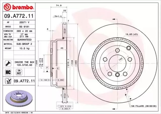 Диск тормозной задний 09A77211 BREMBO