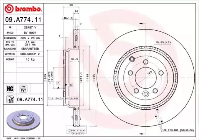 Тормозной диск 09A77411 BREMBO