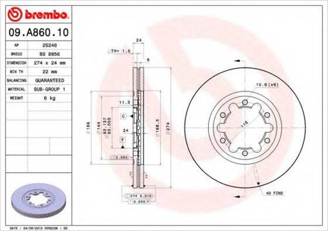 Ротор тормозной 09A86010 BREMBO