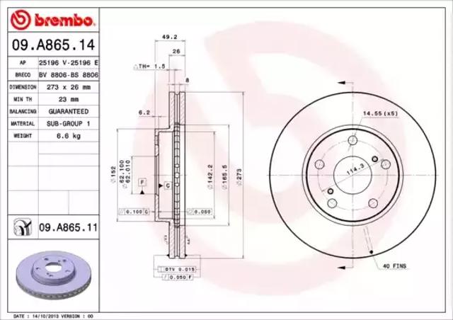 Тормоз дисковый передний 09A86511 BREMBO