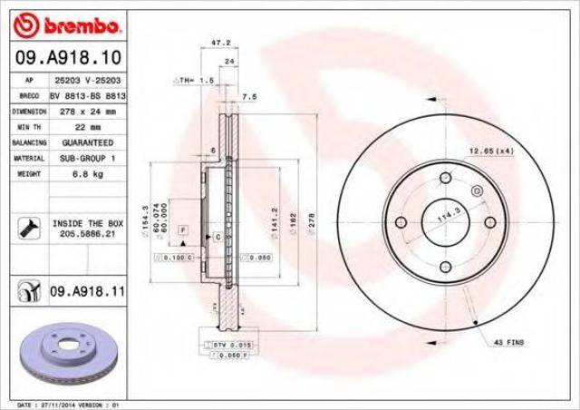 Ротор тормозной 09A91810 BREMBO