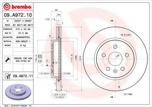 Тормозной диск 09A97211 BREMBO