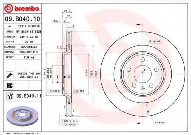 Тормозной диск 09B04011 BREMBO