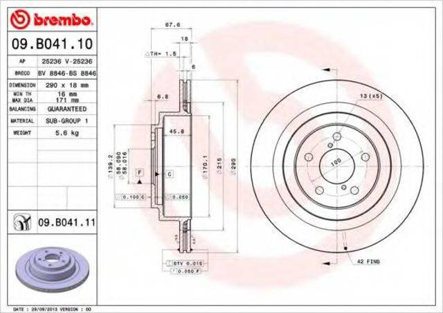 Задний тормозной диск 09B04110 BREMBO