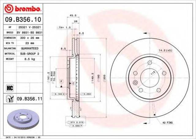 Тормоз дисковый передний 09B35611 BREMBO
