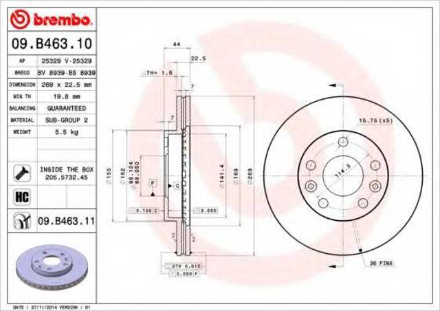 Передний тормозной диск 09B46310 BREMBO