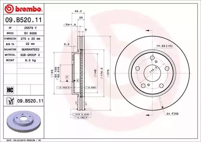 Передний тормозной диск 09B52011 BREMBO