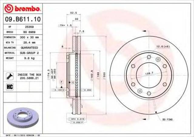 Тормоз дисковый передний 09B61110 BREMBO