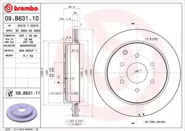 Тормозные диски 09B63111 BREMBO