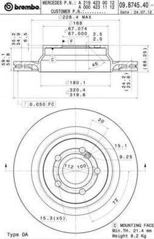 Задний тормозной диск 09B74541 BREMBO