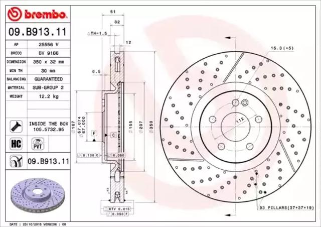 Тормоз дисковый передний 09B91311 BREMBO