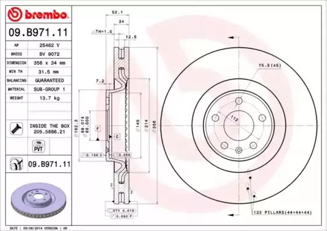 Диск тормозной передний 09B97111 BREMBO