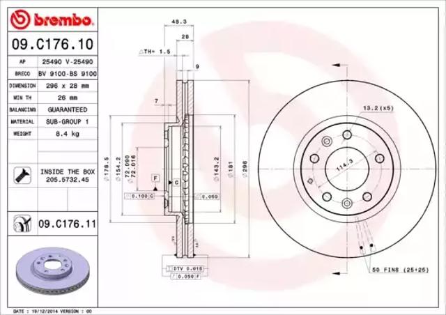 Диск тормозной передний 09C17611 BREMBO