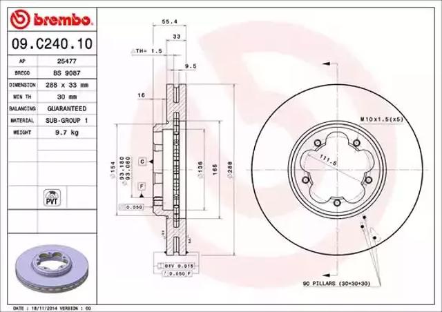 Тормоз дисковый передний 09C24010 BREMBO