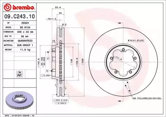 Диск тормозной передний 09C24310 BREMBO