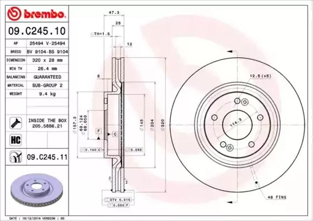 Диск тормозной передний 09C24511 BREMBO