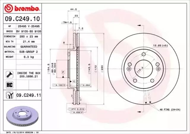 Передний тормозной диск 09C24911 BREMBO