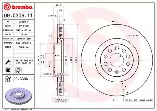 Тормоз дисковый передний 09C30611 BREMBO