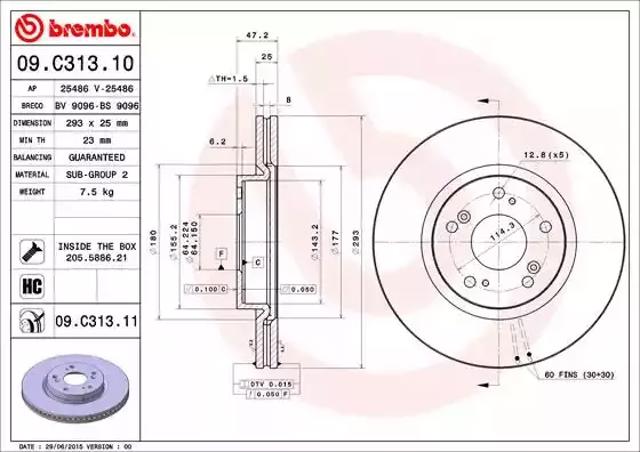 Тормоз дисковый передний 09C31311 BREMBO