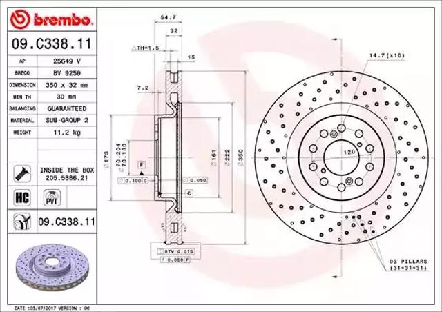Диск тормозной передний 09C33811 BREMBO