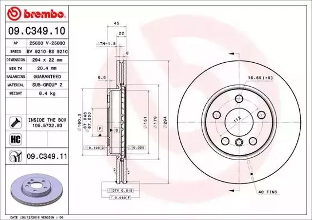 Диск тормозной передний 09C34911 BREMBO