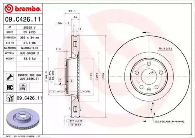 Диск тормозной передний 09C42611 BREMBO