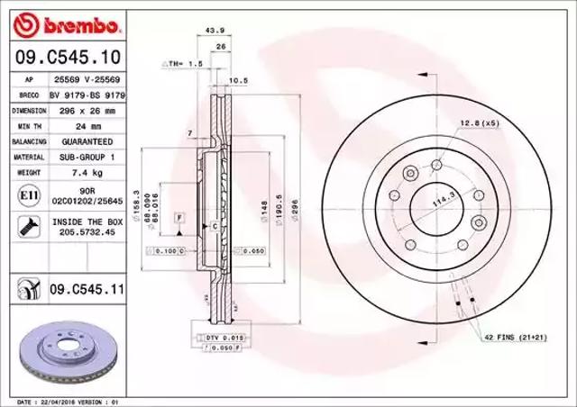 Тормоз дисковый передний 09C54511 BREMBO