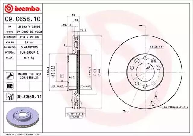 Тормоз дисковый передний 09C65811 BREMBO