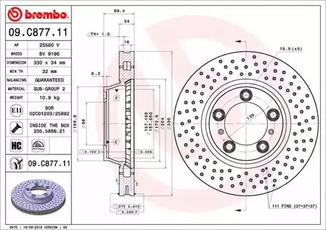Диск тормозной передний 09C87711 BREMBO