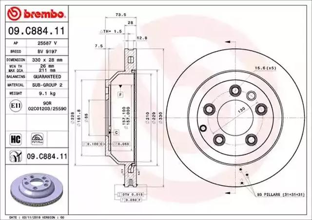 Тормозные диски 09C88411 BREMBO