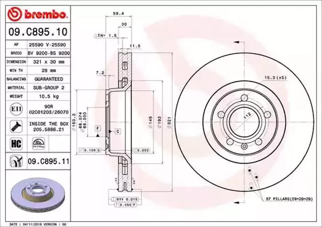 Ротор тормозной 09C89511 BREMBO