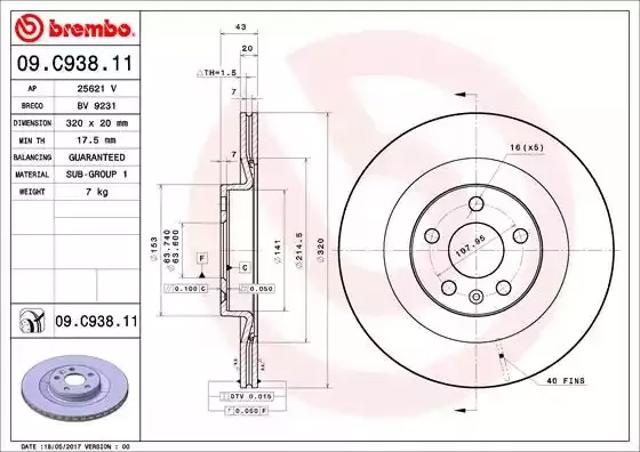 Тормозные диски 09C93811 BREMBO