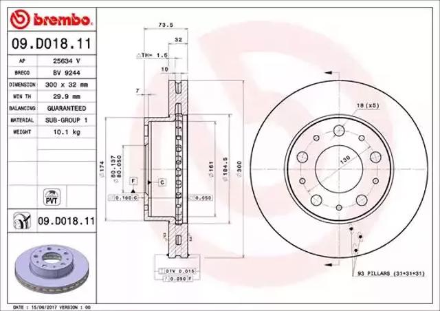Тормоз дисковый передний 09D01811 BREMBO