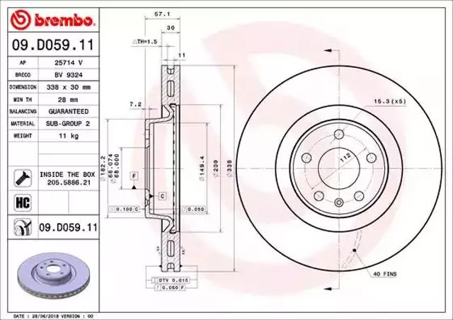 Диск тормозной передний 09D05911 BREMBO