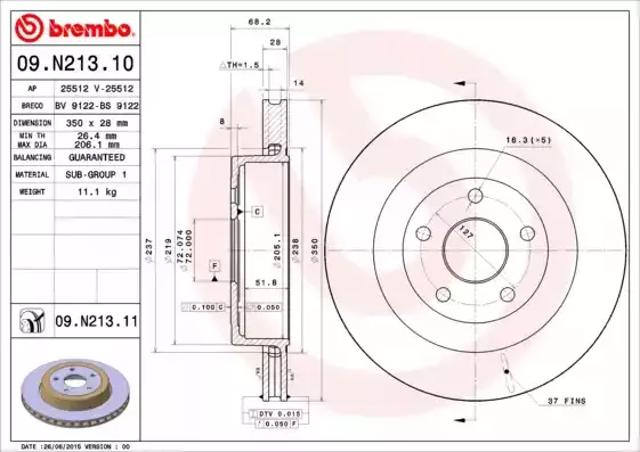 Диск тормозной задний 09N21311 BREMBO